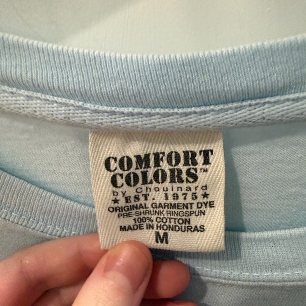 Ivory Ella Comfort Colors Pale Blue Crewneck Tee with Navy Tag Print - Picture 4 of 4